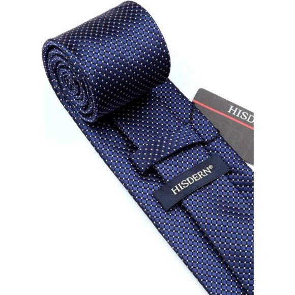 Mens Extra Long Plaid Tie Pocket Square Set Silk Business Wedding Necktie - Picture 4 of 7